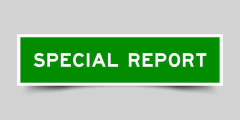 Sticker label with word special report in green color on gray background