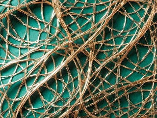 abstract background of metal wire on a green background.