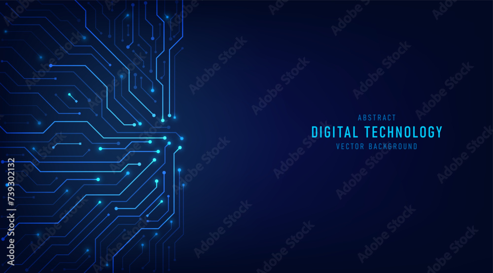 Fototapete Abstract futuristic technology circuit board texture on a blue background. Digital circuit line and curve polygonal connections concept. Electronic motherboard illustration. Vector.