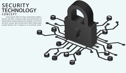 Isometric big padlock and data privacy secure concept. Protection of personal data. Website security system, device protection technology. Antivirus,hack, flat 3D Vector illustration.