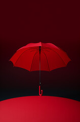 red umbrella in the night.Minimal fashion and interior advertise concept.Trendy social mockup or wallpaper with copy space.Generative AI