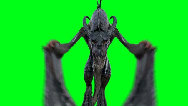 flying horror dragon. Fantasy concept. 4K green screen isolate