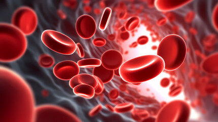 3D rendering of red blood cells in vein with depth of field