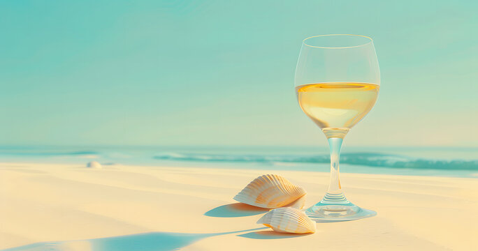 glass of champagne on the beach