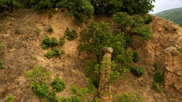 Aerial view of rock formation Stob pyramids,Bulgaria