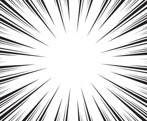 Obraz premium Black and white radial comics style lines isolated on transparent background. Manga action, speed abstract. Vector illustration