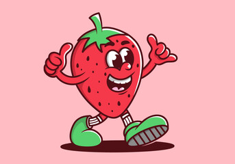 Cute strawberry mascot character cartoon in red color illustration. Isolated background
