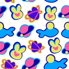 seamless pattern with color icon abstract shape in vector. template for background wallpaper, wrapping, textile in flat style