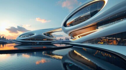 Futuristic Horizons, A World of Technological Marvels, Futuristic Architecture, Smooth Surfaces, and Dazzling Neon Lights