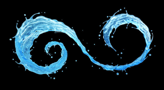 Water Splash in spiral shape with clipping path, Isolated on black background, 3D rendering.