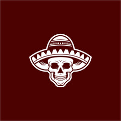 Mexican Skull Fiesta: Día de Los Muertos Sombrero Cartoon Logo with Vibrant Vector Illustration