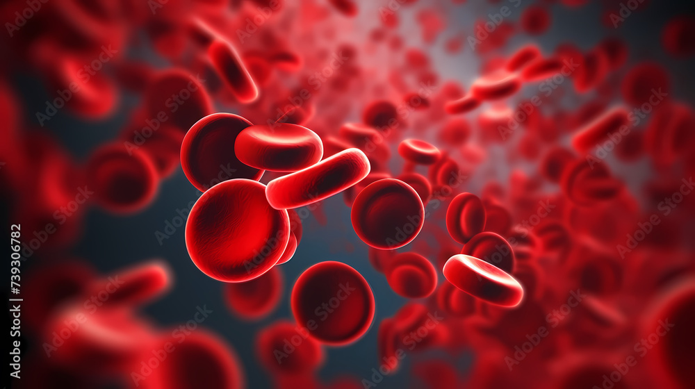 Wall mural 3d rendering of red blood cells in vein with depth of field