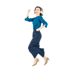 Foto op Plexiglas ジャンプする白人女性　手作業で精密に切り抜いた背景透過全身写真PNG © metamorworks