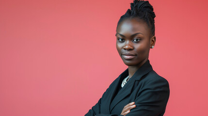 West African Businesswoman, Isolated on Solid Background - Copy Space Provided