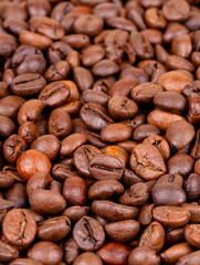 Roasting coffee beans close up