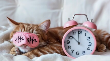 cat wearing a sleep mask with the word 