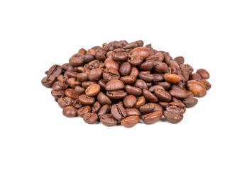Heap of roasted coffee beans isolate