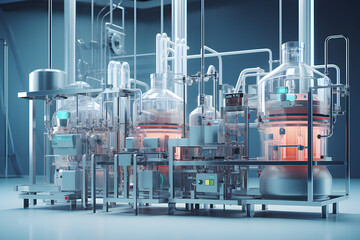 Fototapeta premium futuristic chemical laboratory, technological composition, generated by AI. 3D illustration