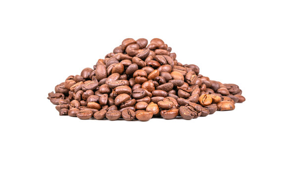 Heap of roasted coffee beans isolate