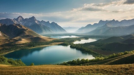 Obraz premium Explore a vast and diverse open world landscape of diverse hills, towering mountains and breathtaking lakes