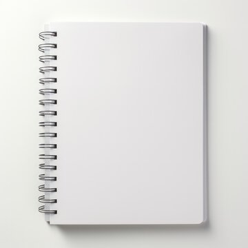 Empty white notebook on a white background.