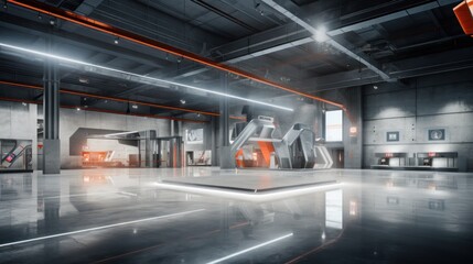 Obraz premium The concrete floor inside an industrial building sets the background for the industrial setting.