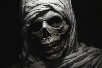 Black and white realistic mummy portrait.