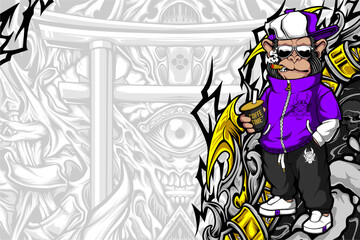 awesome cool monkey illustration for your print project