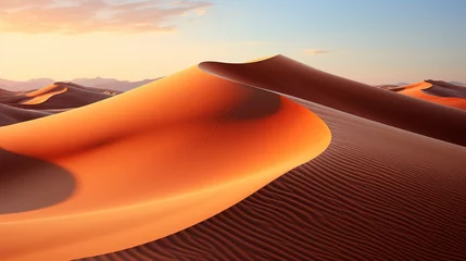 Foto op Canvas A solitary sand dune at sunset, the intricate patterns of the wind-blown sand, the play of light and © ProVector