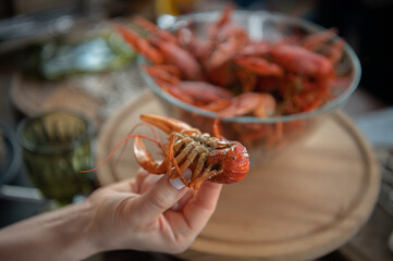 red boiled crayfish in a plate