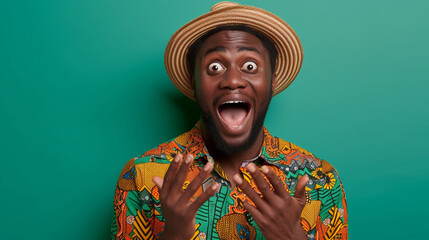 West African Man Displaying Surprise and Amazement, Isolated on Solid Background - Copy Space Available