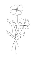 Stylized poppy flowers line art. Sketch bouquet. Vertical composition. Botanical vector illustration memory symbol.