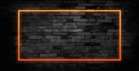 Neon rectangle frame or neon lights horizontal sign. Vector abstract background, tunnel, portal. Geometric glow outline shape or laser glowing lines. Abstract background with space for your text. - obrazy, fototapety, plakaty