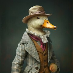 a duck wearing a suit and hat