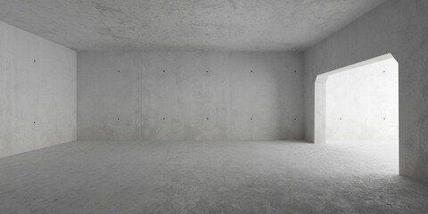 Abstract empty, modern concrete room with large industrial bay opening and rough floor - industrial interior background template