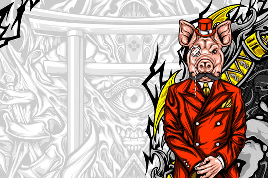 cool pig head man vector illustration for your print