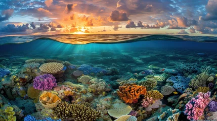 Papier Peint photo Lavable Destinations Beautiful reef and nice sunset, clear tropical sea
