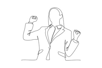 One continuous line drawing of happy female employee gets her dream. Teamwork concept single line draw design vector illustration. Dream come true. Achieving goals.