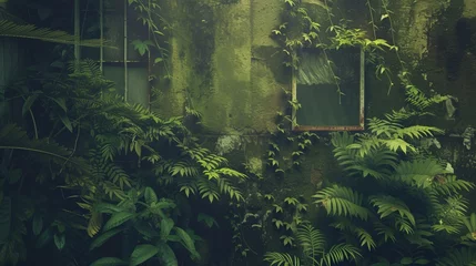 Gordijnen a green wall with windows and plants © Aliaksandr Siamko