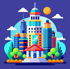 Building vector set illustrations of a color silhouette of city structures