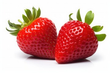 Two strawberries close up on white background