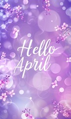 Fototapeta na wymiar Abstract background with watercolor colorful splashes and flowers. Hello April handwritten modern calligraphy lettering. Spring concept background.