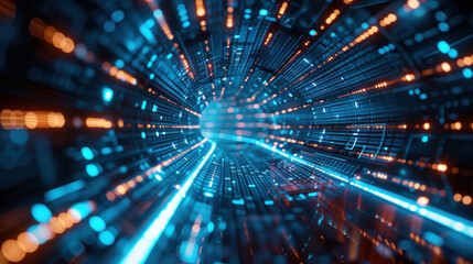 Tunnel of glowing particles - space-time fabric warp, time travelling machine, new physics concept
