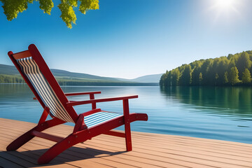 Red Chair on Wooden Dock