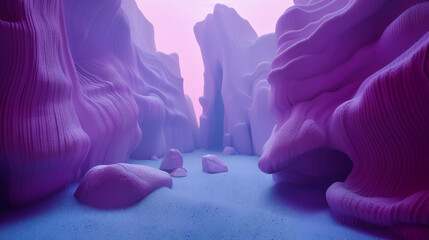 A fantasy landscape, where nature and digital design merge in an abstract world of water, mountains, and vibrant life
