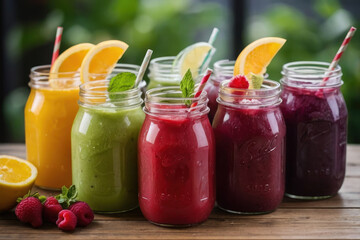 summer cool slush or smoothie iced fruit juice glass jars for refreshing healthy chilled drinks