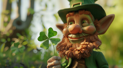Leprechaun and his four leaf clover. He's a lucky Irishman!
