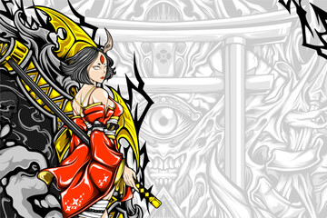 samurai girl illustration for your design