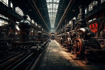 Fototapeta premium Production line at old dark factory