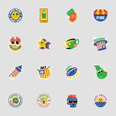 Pack of Flat Typographic Cartoon Stickers 